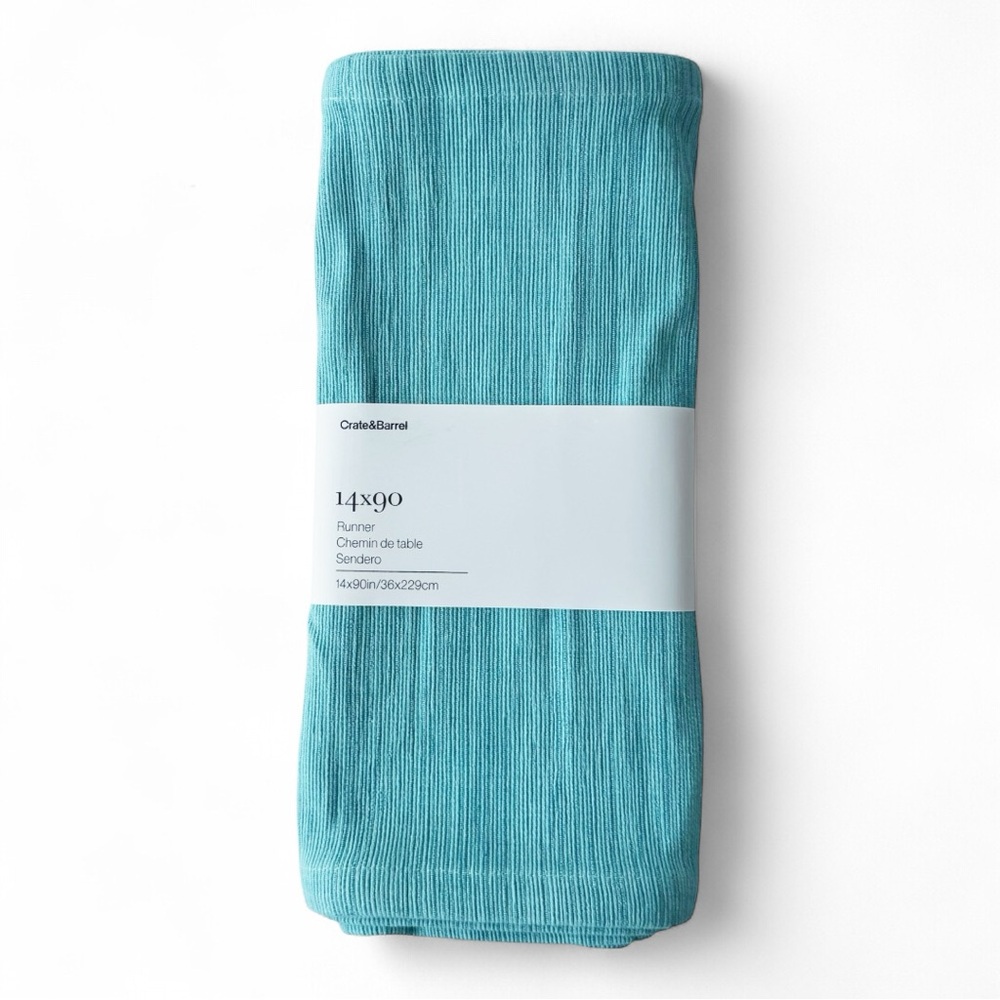Crate and Barrel Aqua Grass Cloth Table Runner 90” | NWT - Picture 2 of 7